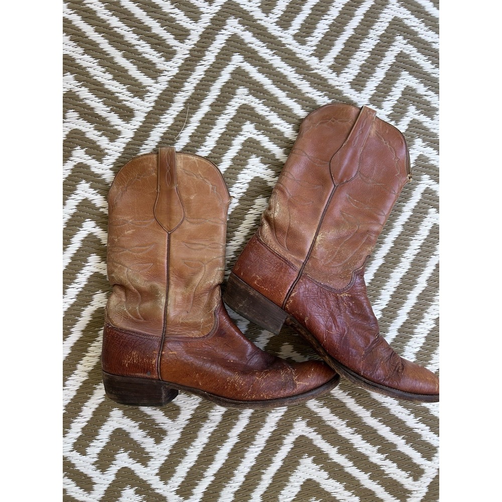 90's Vintage Lucchese cowboy boots San Antonio era 12D Brown